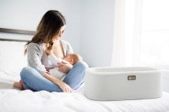 Anne Yanı Beşik Hier Bebek Ahşap Natürel Stand Beyaz Sepet