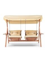 Swing İkiz Kule İki Kişilik Ahşap Dış Mekan Bahçe Balkon Ve Teras Salıncağı Krem