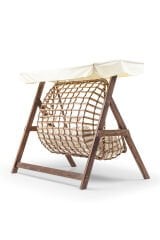 Girne Swing Ahşap Rattan Salıncak Dış Mekan Bahçe Balkon Ve Teras Salıncağı Krem