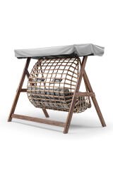 Girne Swing Ahşap Rattan Salıncak Dış Mekan Bahçe Balkon Ve Teras Salıncağı Gri