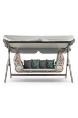 Swing Saltanat Ahşap Rattan Salıncak Dış Mekan Bahçe Balkon Ve Teras Salıncağı Gri