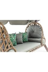 Swing Saltanat Ahşap Rattan Salıncak Dış Mekan Bahçe Balkon Ve Teras Salıncağı Gri