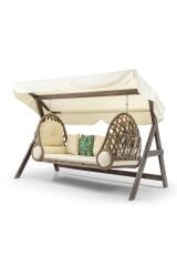 Swing Saltanat Ahşap Rattan Salıncak Dış Mekan Bahçe Balkon Ve Teras Salıncağı Krem