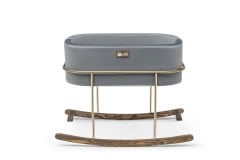 Anne Yanı Beşik Bebek Gold Metal Stand Gri Sepet